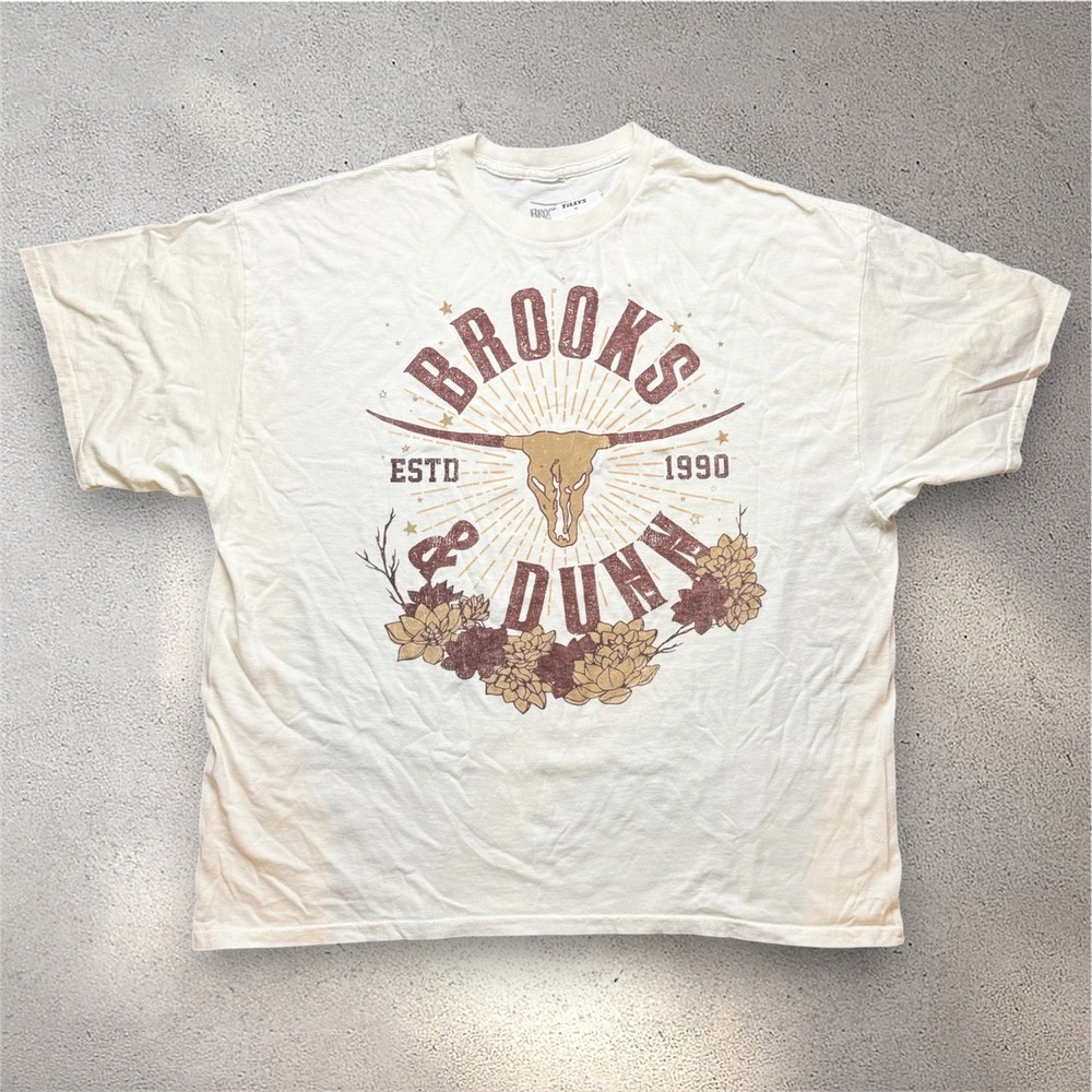 Brooks & Dunn Graphic T-Shirt XL Natural Off-White Country Western Longhorn